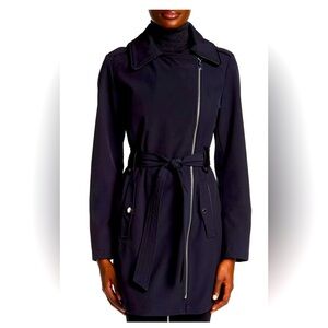 Via Spiga Women’s Water Resistant Belted Trench Coat Navy with Black Trim XL EUC